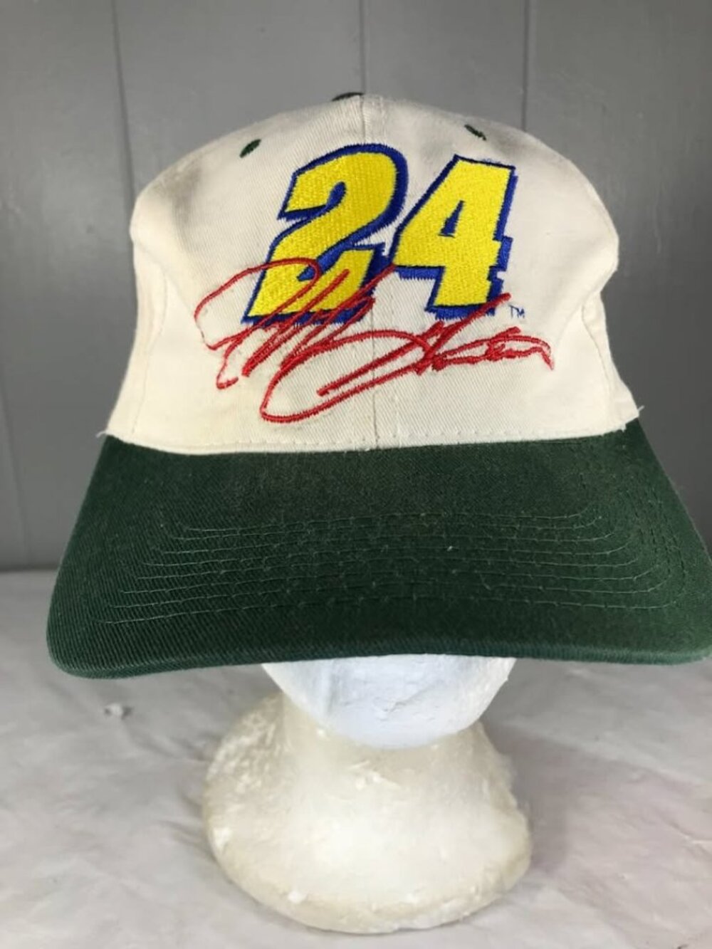 Vintage Jeff Gordon 24 Quaker State Hat Cap Snap Back Mens White Green NASCAR